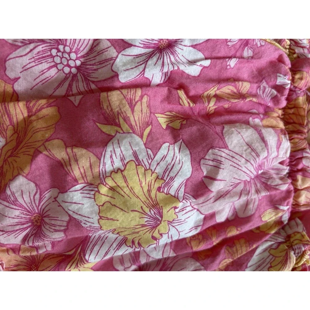 Joie Girls Pink Orange Floral Tiered Sundress Size 7 Cotton Ruffle Strap Boho - Picture 7 of 12